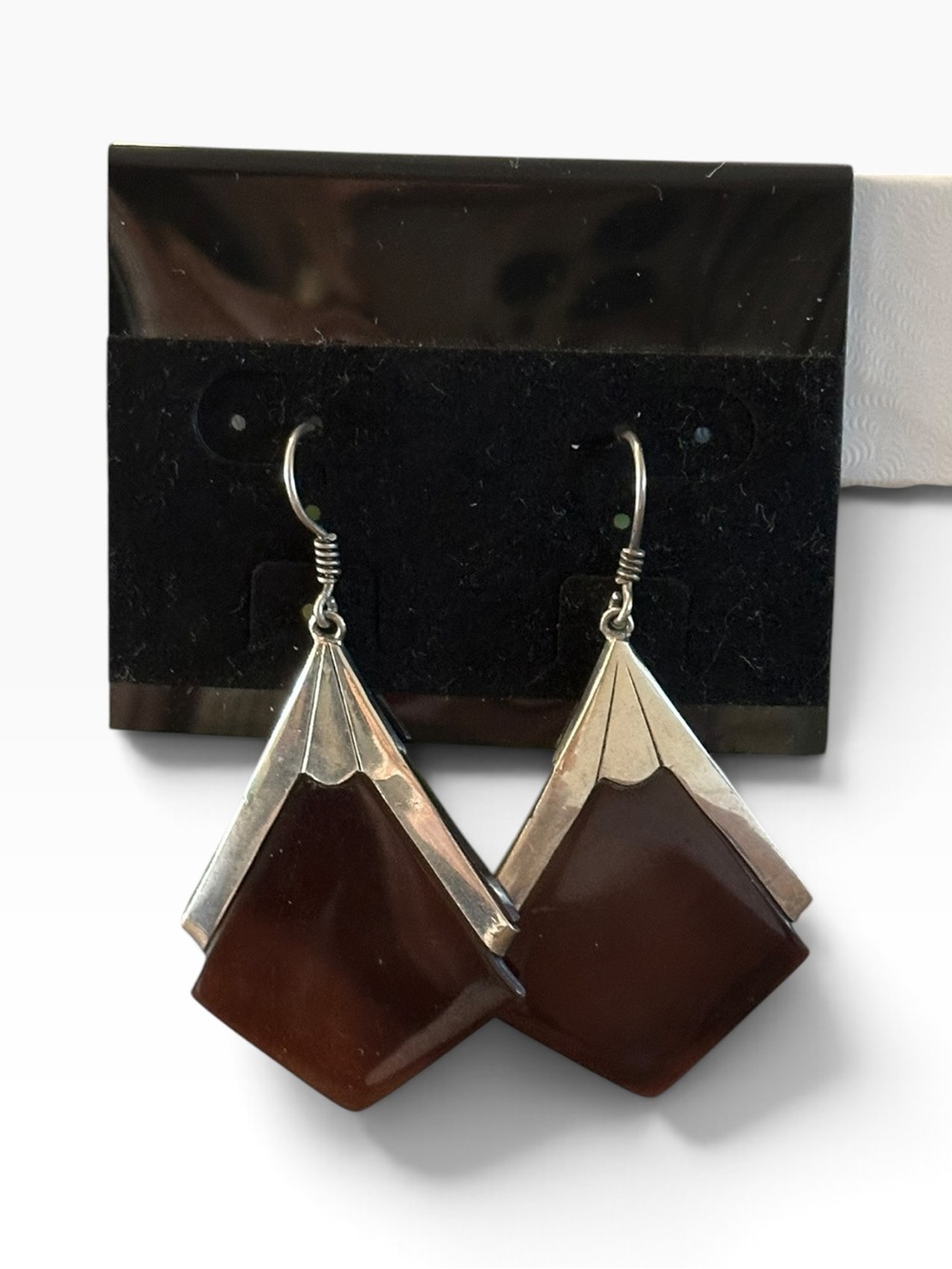 925 Sterling Silver and Carnelian Diamond-Shaped Drop Earrings